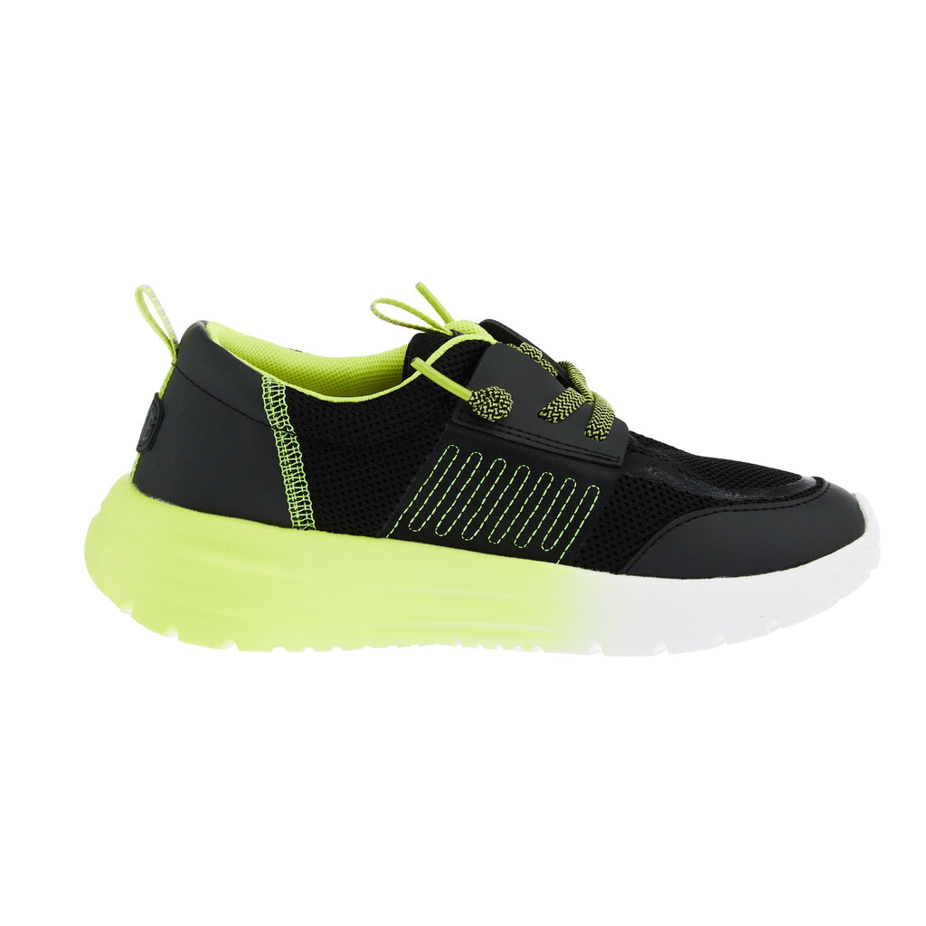 Hey Dude Sirocco Play Youth Sport Black and Lime Punch Casual Shoe